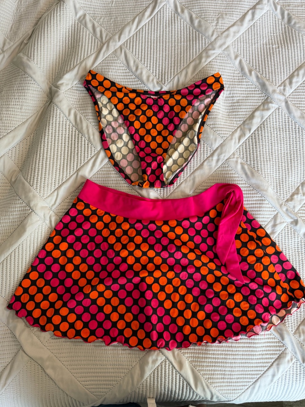 Victoria Secrets  Hot Pink and Orange polka Dot Bikini Bottom with Cover up
